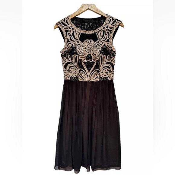 Sue Wong Demask Bateu Neckline Knee Length Black Cocktail Dress Sz 0 - Picture 5 of 10